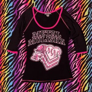Y2k grunge goth rare 2000s metal mulisha moto top with Pink Accents